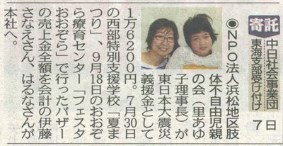 東日本大震災の義援金寄附に関する新聞記事